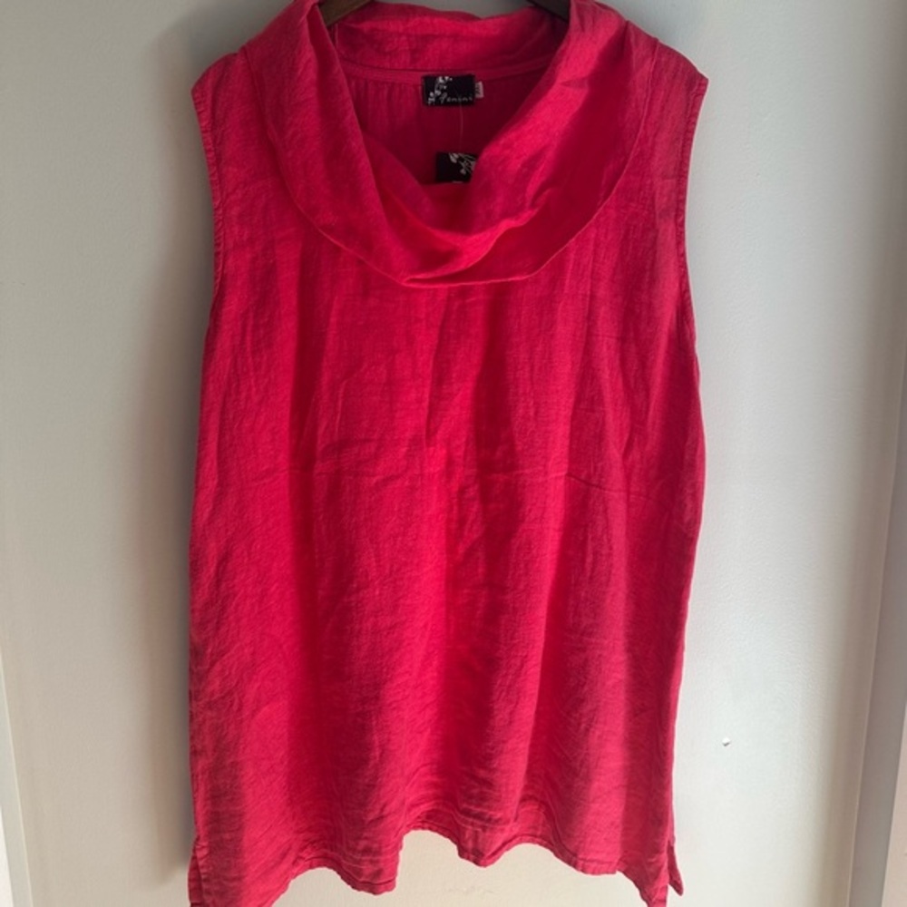100% Linen Fenini Crowl Neck Tunic Top Fuchsia USA Made Women’s XL NWT